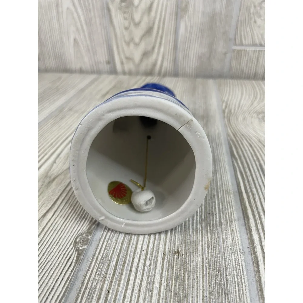 Porcelain Figural Bell Victorian Woman Girl Blueware Dinner Bell Flowers 5.5